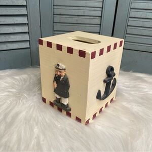 Handmade Wooden Nautical Captain Anchor Tissue Box Holder